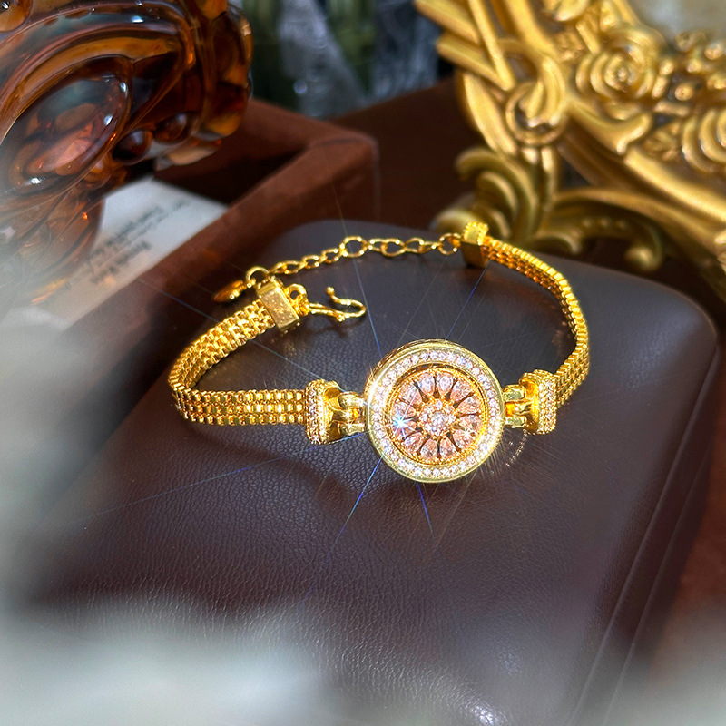 Luxury Watch Service - 회전하는 핑크 지르콘 나침반 시계 팔찌가