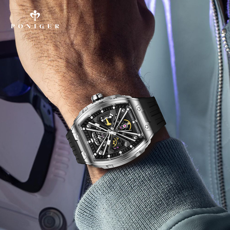 PONIGER 럭셔리 자동 기계식 남성용 시계 50M  - Luxury Watch On Rubber Strap 리뷰 및 가격