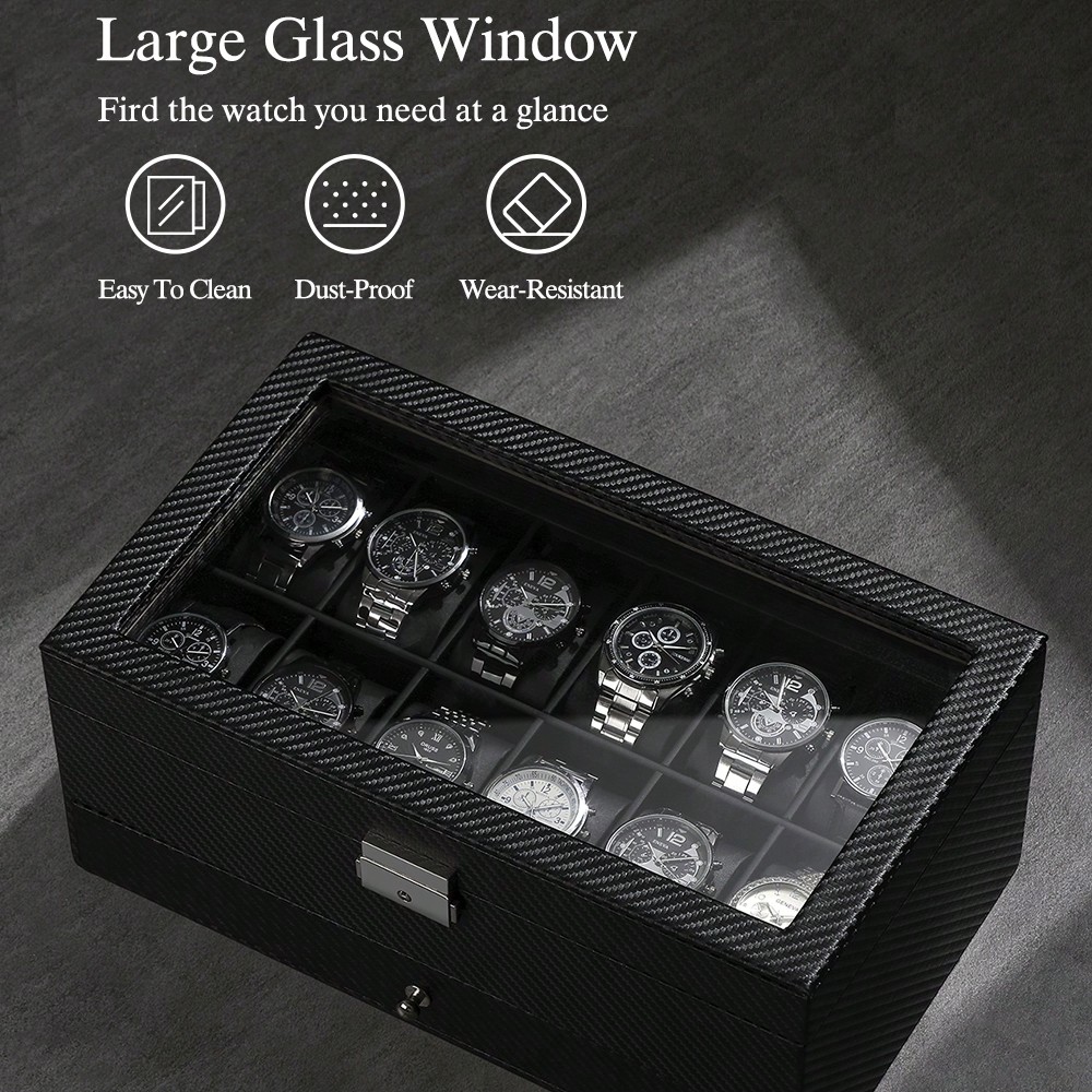 12슬롯 가죽 시계 보관함, 유리 상판 및 서랍 포함, - Luxury Watch Tier 리뷰 및 가격