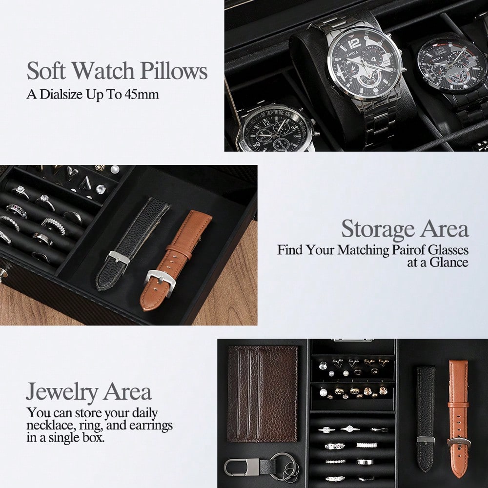 12슬롯 가죽 시계 보관함, 유리 상판 및 서랍 포함, - Luxury Watch Tier 리뷰 및 가격