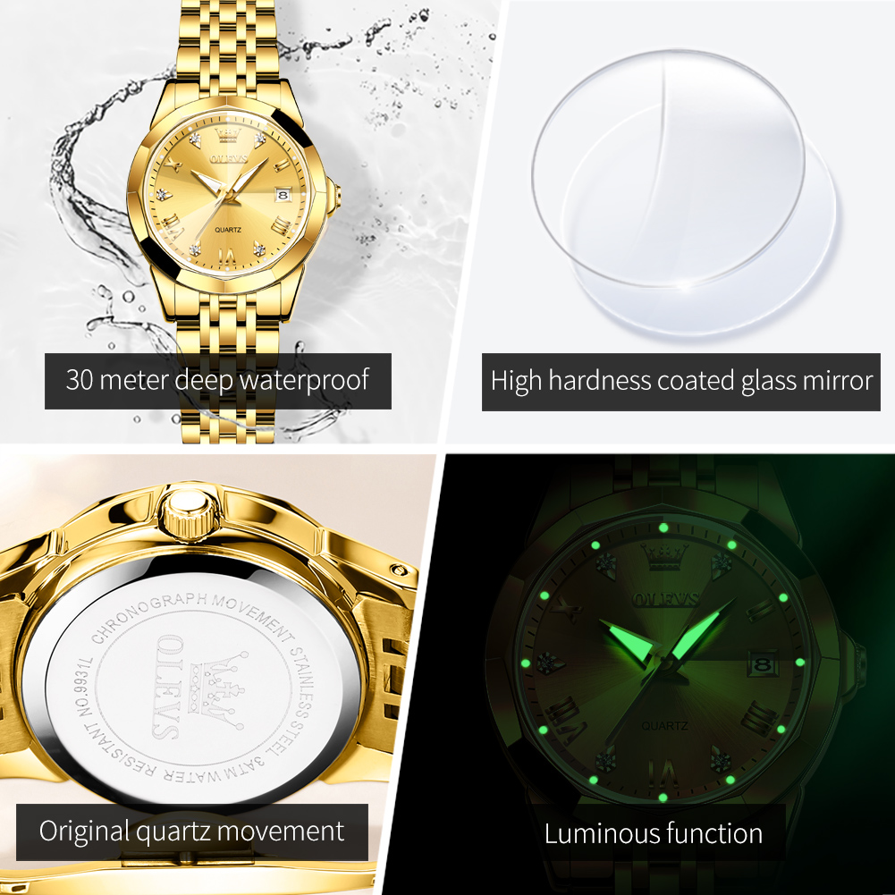 OLEVS 여성을위한 패션 황금 시계 스테인레스 스틸  - Lux Watch 리뷰 및 가격